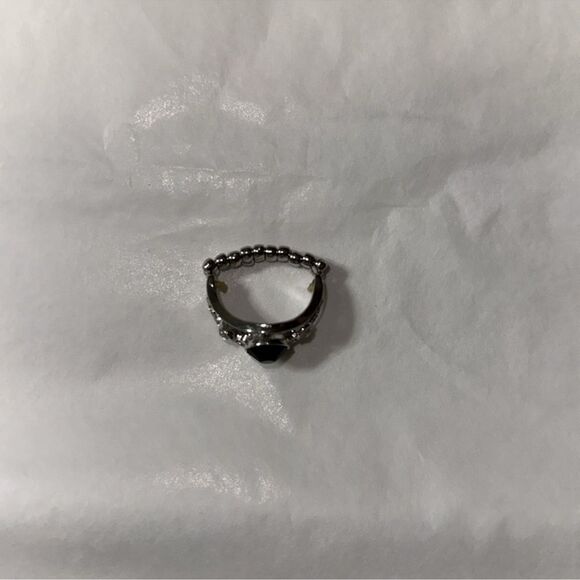 Silver Tone Black Rhinestone Expanding Ring - Picture 4 of 8